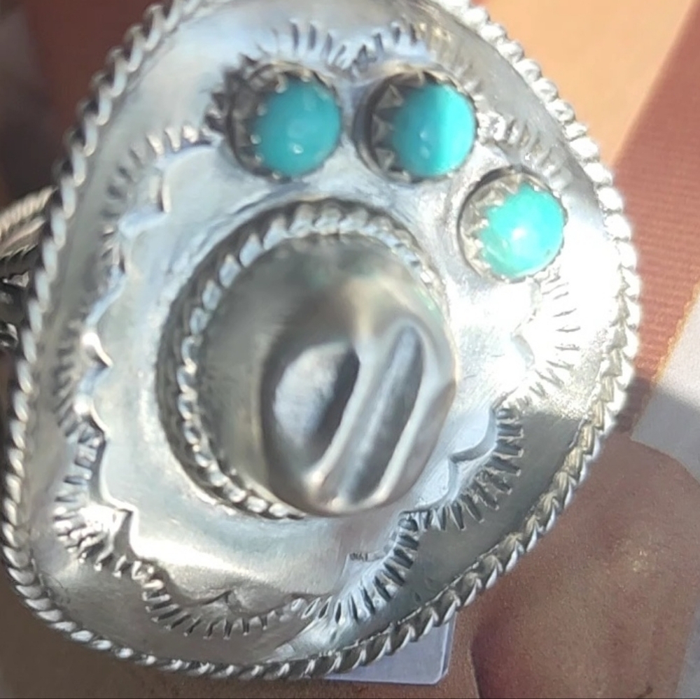 Sterling  Silver and Turquoise Cowgirl Hat Ring In Size 9 - Picture 10 of 15